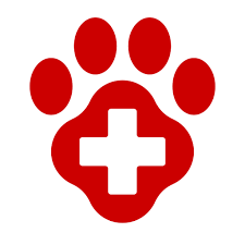 Red animal paw print with a white medical cross in the center, representing the Animal help Now app.
