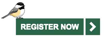 A green "Register Now" button with a chickadww perched on top